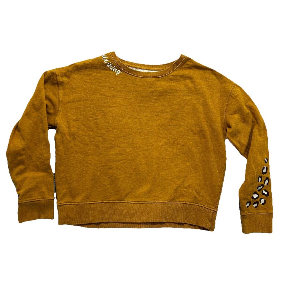 Pact Women’s Medium Crew Neck Sweatshirt Wild Thing Embroidered Leopard Pattern